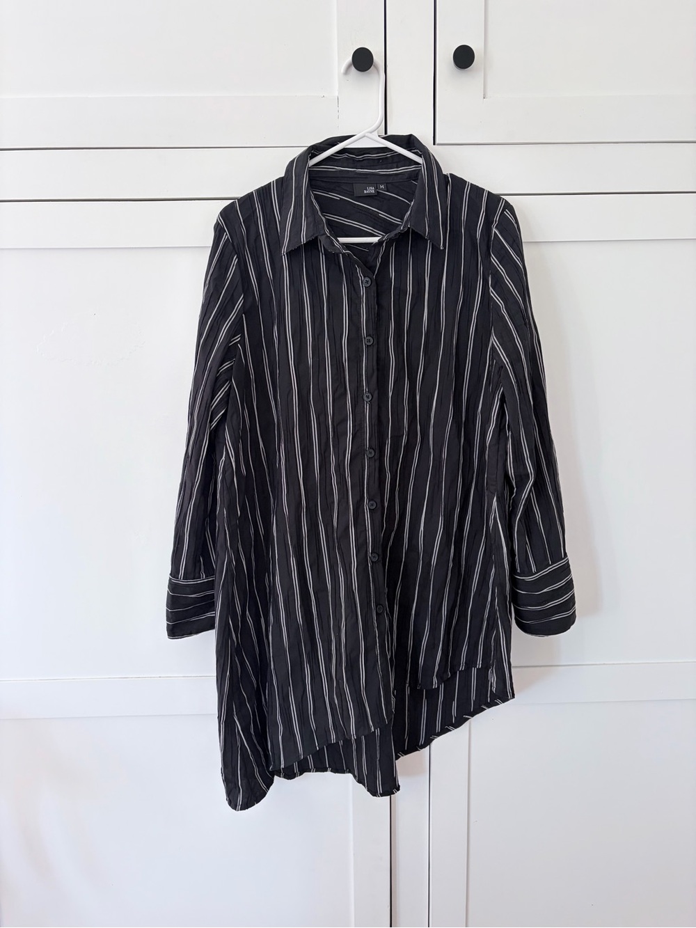 Lisa Bayne Black Stripe Asumetrical Button Shirt Size Medium